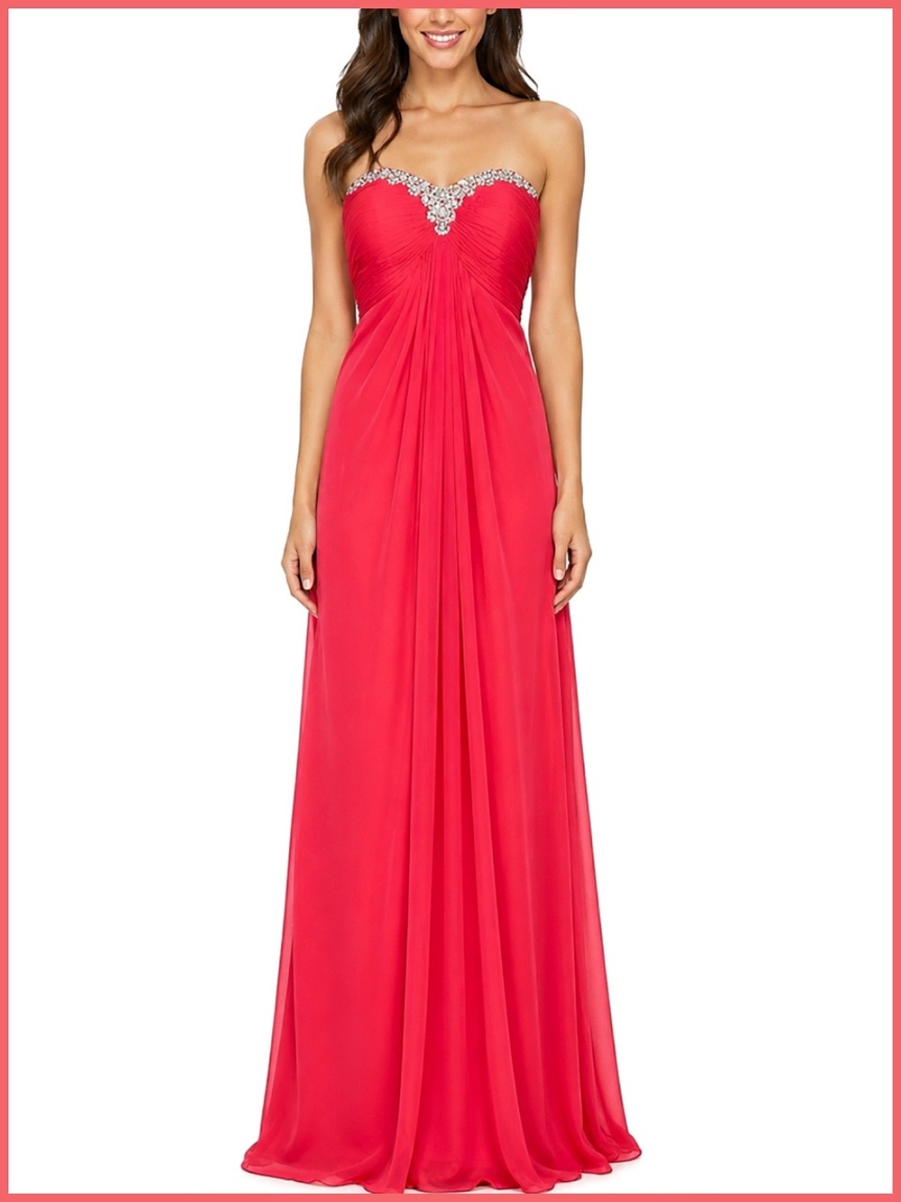La Femme Deep Pink Sleeveless Embellished Gown Dress